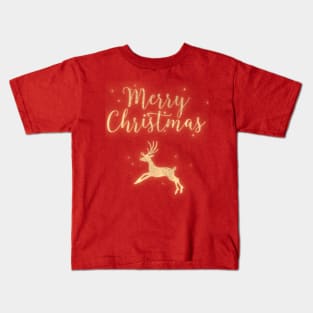 Merry Christmas Golden Glitter Deer red Kids T-Shirt